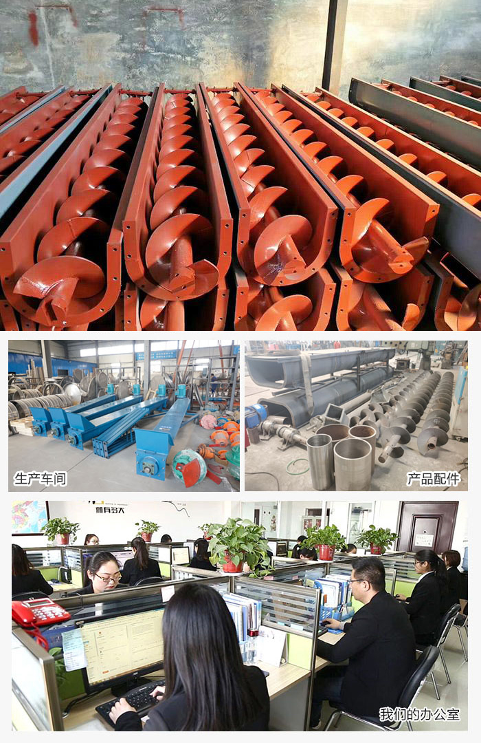 絞龍螺旋輸送機(jī)產(chǎn)品，廠區(qū)，以及辦公場(chǎng)地展示圖。